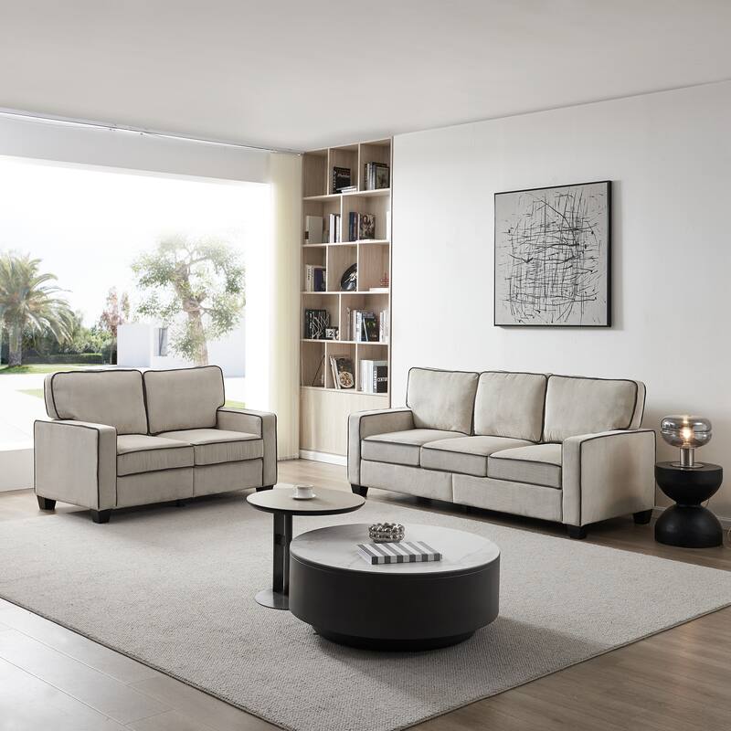 Corduroy Upholstered 2+3 Sofa Sets, Living Room Sofa with High Seat ...