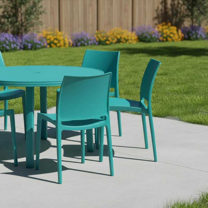 Set of Four Turquoise Heavy Duty Plastic Outdoor Stacking Dining Chairs - Turquoise