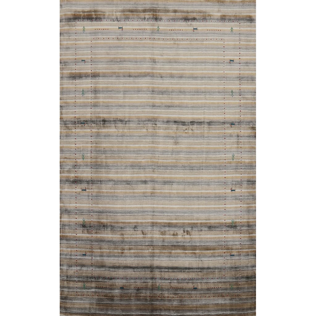 Hand Knotted Oriental 100% Wool Carpet Tribal Animal Pictorial Multi-Colored Gabbeh Area Rug - 8' 11'' X 6' 0''