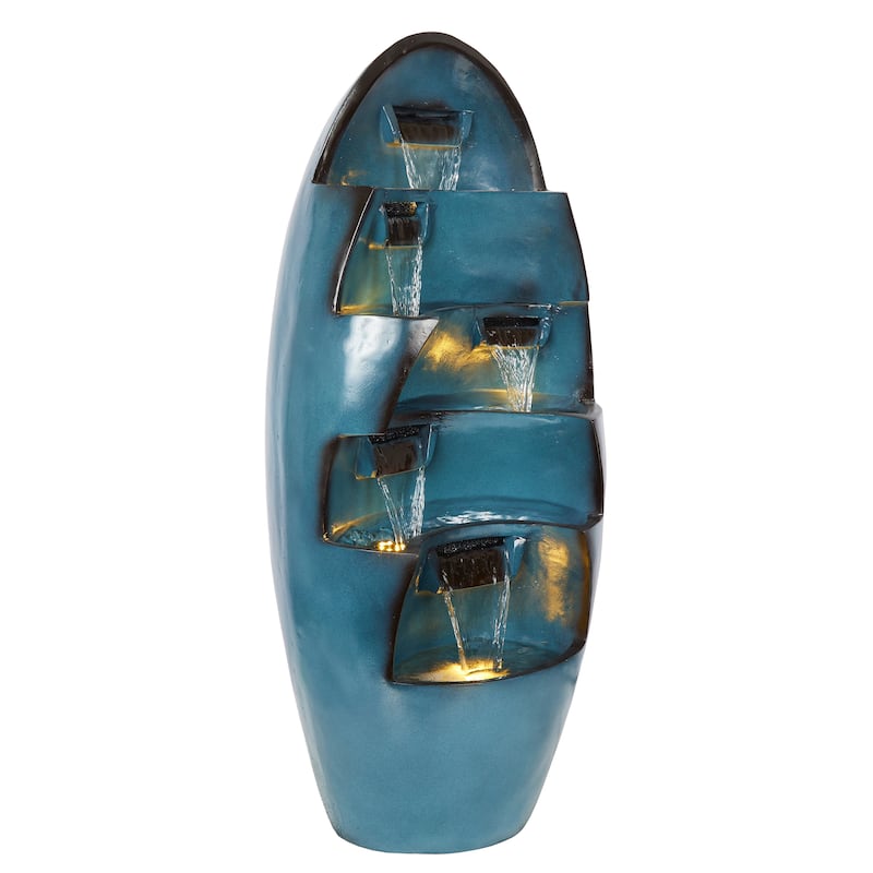 Alpine Corporation TZL382 39 In. 5-Tier Cascading Waterfall Fountain with LED Lights - Outdoor Water Feature, Blue