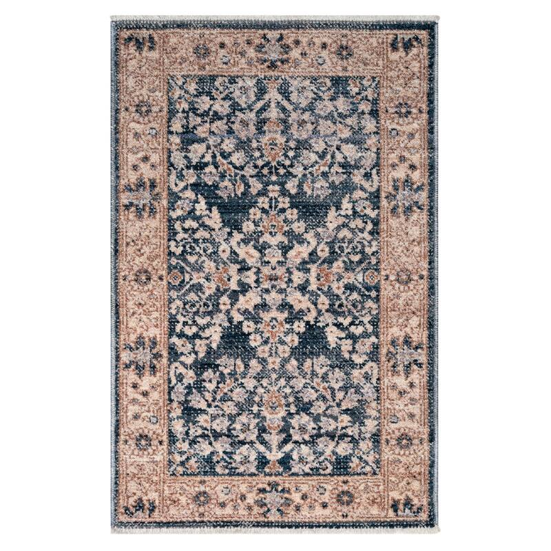 Terra by Obeetee Heirloom Antique Floral Navy Rug - Oxford Blue - 2' x 2'11"