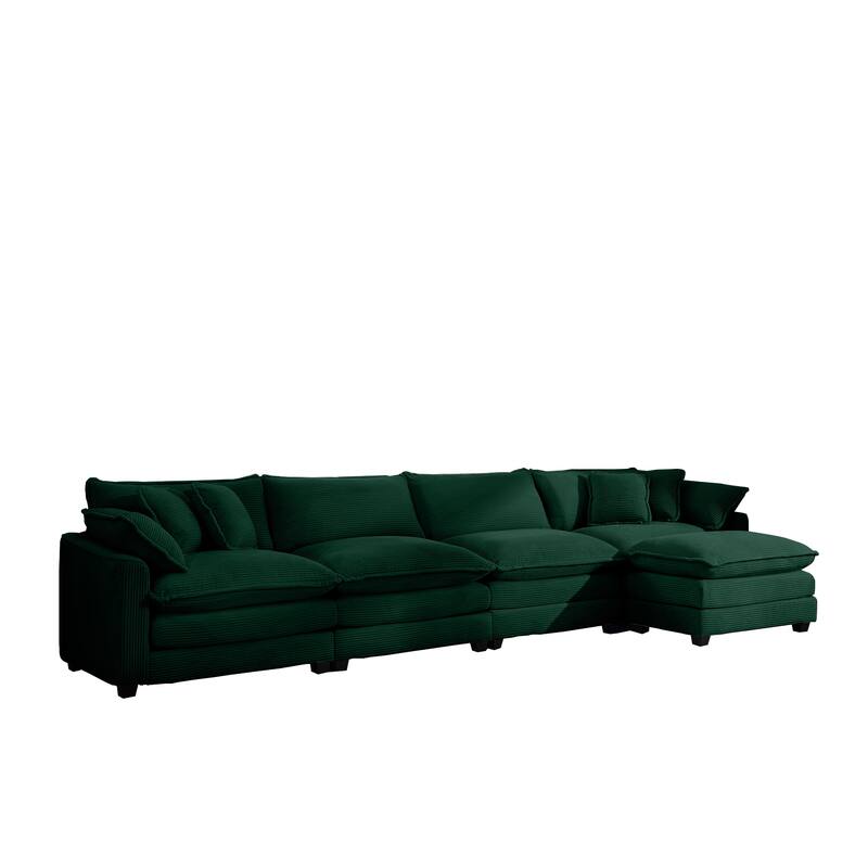 Comfortable 4-Seat Sectional Sofa with High-Resilience Foam & Matching Footstool - Corduroy Upholstery