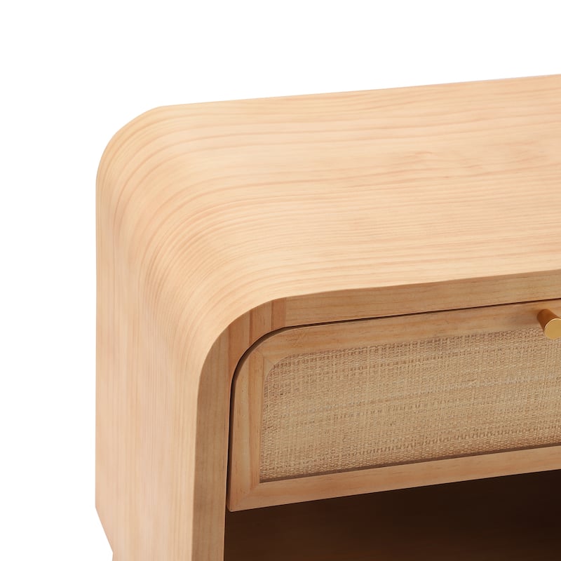 Christopher Knight Home - Boho Minimalist 23.62" Nightstand with Glide Drawer, Open Shelf & Iron Handle, Versatile Home Use