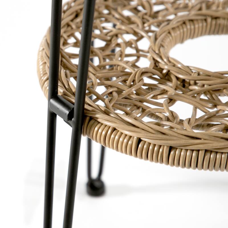 Dana Boho 19-inch Outdoor Patio Wicker Round Coffee Table with Tempered Glass Top and Metal Legs by M&L Co.