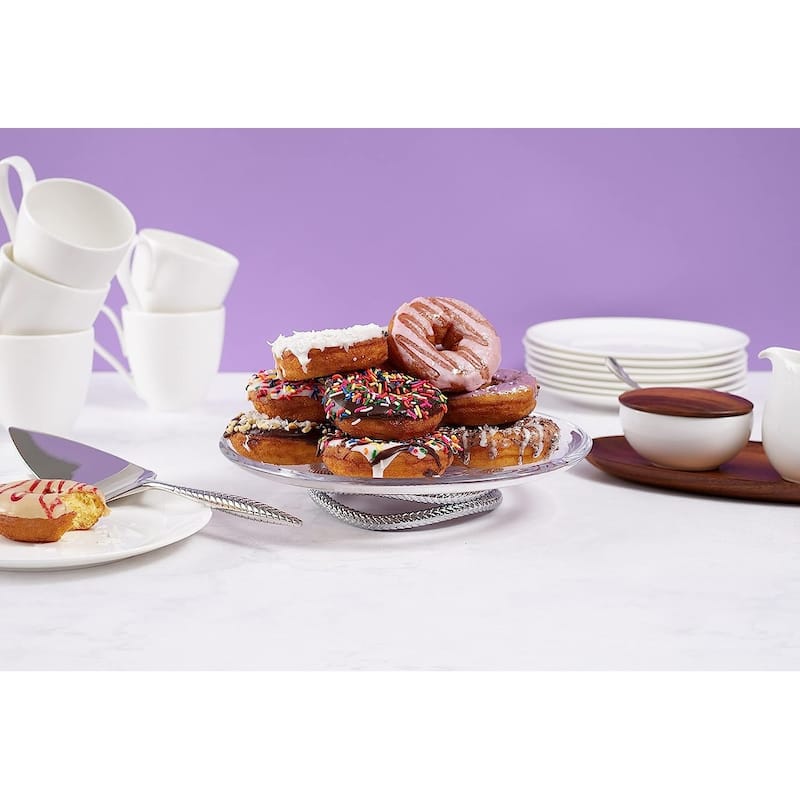 Nambe Braid Pedestal Cake Plate with Server