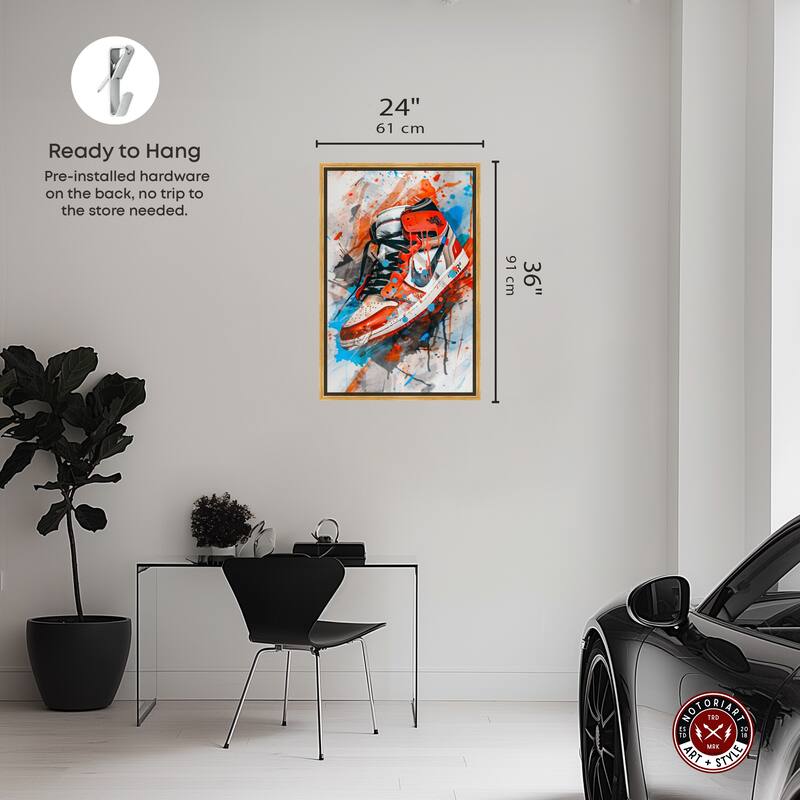 Notoriart Colorful Splatter Sneaker Framed Sneaker 1 Piece Canvas Wall Art