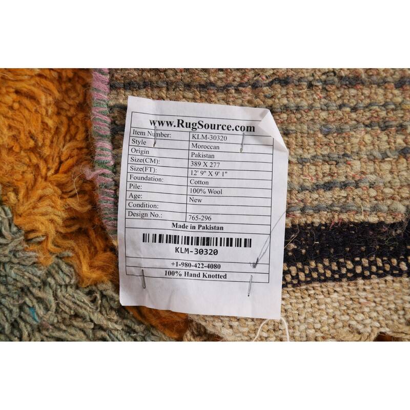 Plush Moroccan Oriental Area Rug Hand-Knotted Geometric Wool Carpet - 9'1" x 12'9"