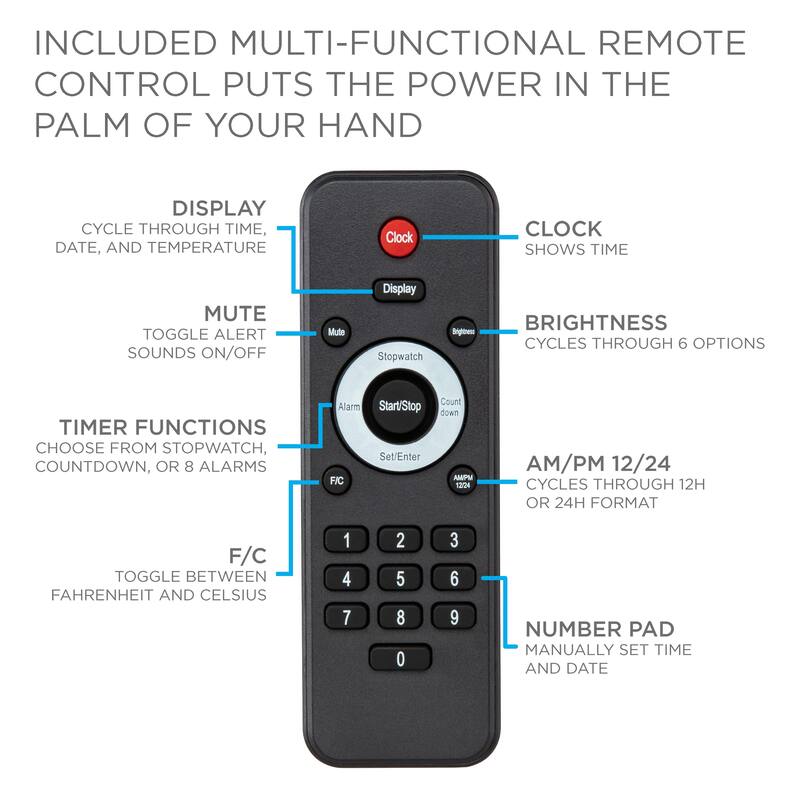 Ivation Large Digital Clock, 72" Led Wall Clock with Stopwatch, Alarms, Timer, Temp & Remote