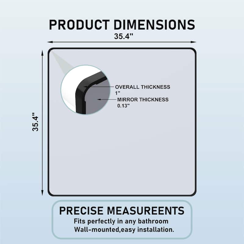 36 in x 36 in Inch Black Metal Framed Square Tempered Bathroom Mirror for Wall - 38.9