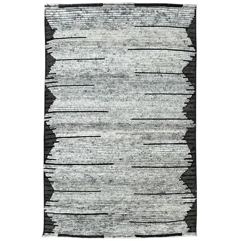 N.Gray Hand Knotted Wool Transitional Contemporary Rug, 8' x 10', soft stylish floor cover - L