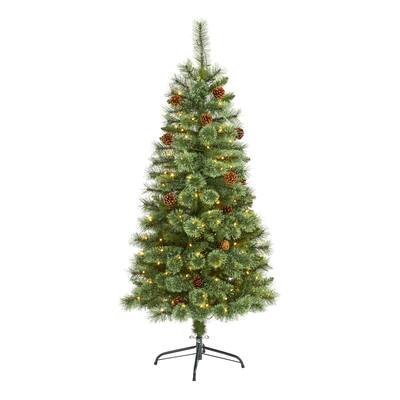 5ft. Pine Artificial Christmas Tree with 200 Clear LED Lights & Pine Cones - Natural Holiday X-Mas Glow