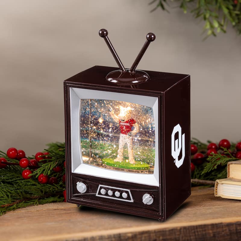Univ of Oklahoma 8 in. Vintage TV Light Up Water Lantern Snow Globe