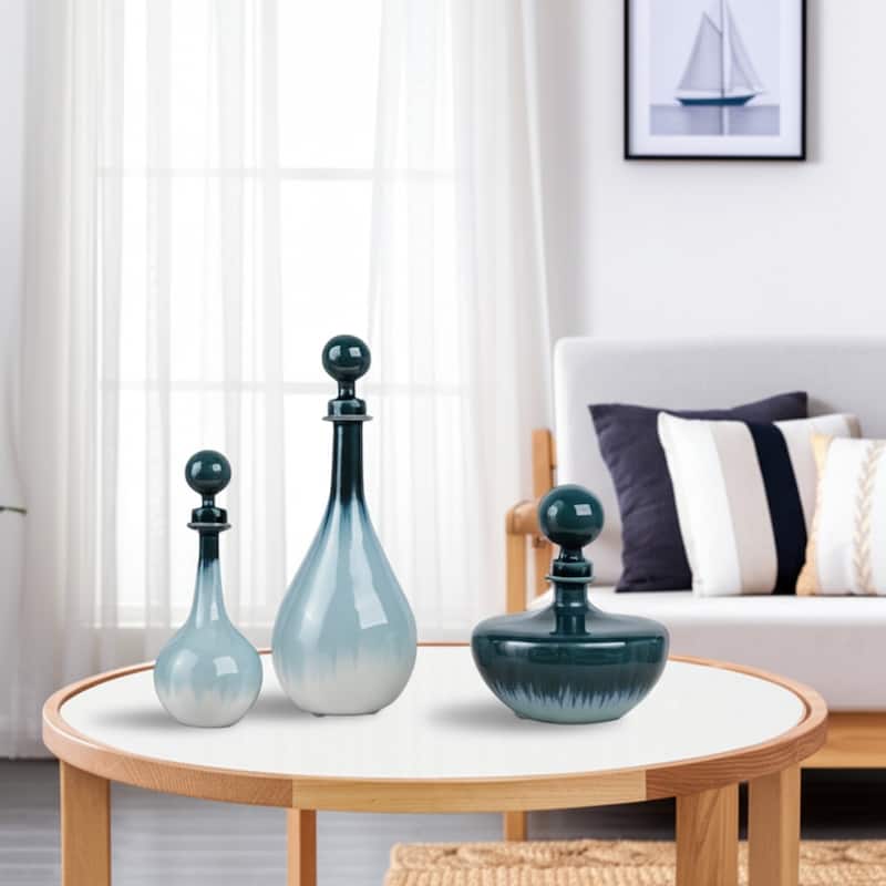 Stoneware Decorative Vase Coastal Style (Set of 3) - 14/12/10" Blue
