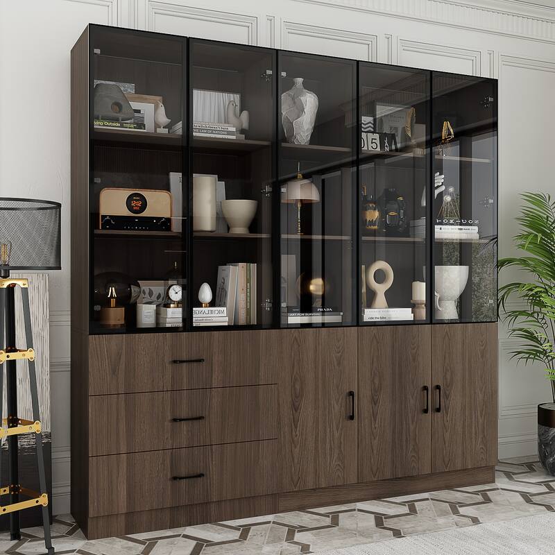 LED-Lit Wood Grain Cabinet - Configurable Storage for Home or Office