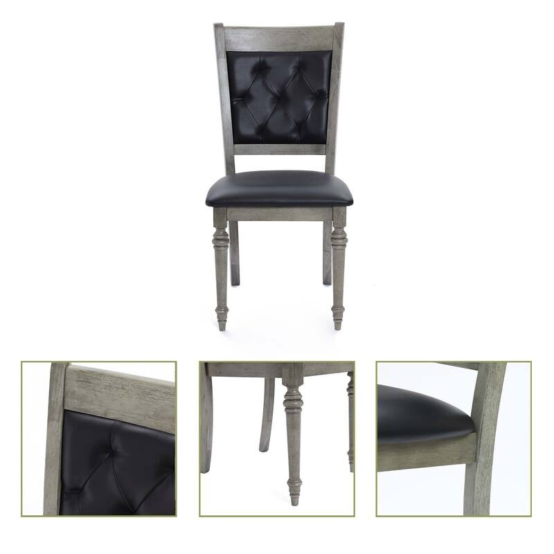 Modern Dining Chairs Set of 2, Gray Rubberwood Upholstered Black Seat, Kitchen Accent Chair