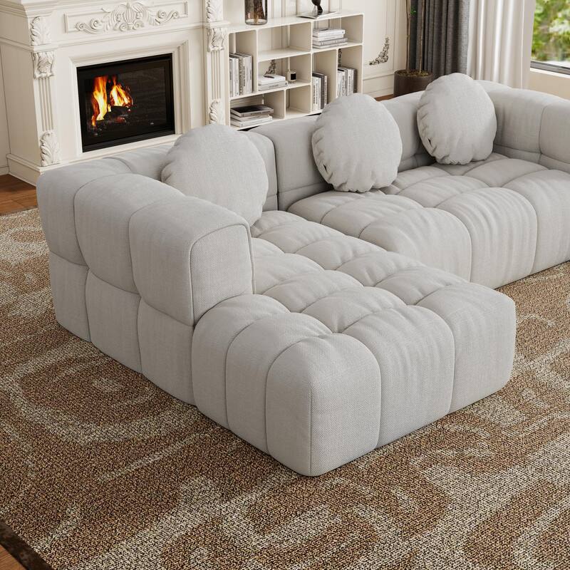 Modern upholstered combination sofa set,fully compressed modular L-shaped combination with 3 pillows,free combination sofa