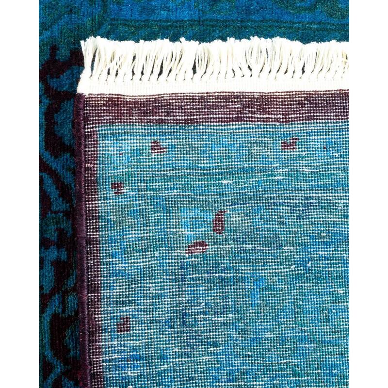 Overton Hand Knotted Wool Vintage Inspired Modern Contemporary Overdyed Blue Area Rug - 3' 0" x 13' 0"