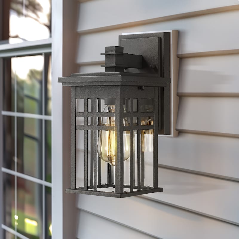 Outdoor Wall Lantern in Black/White Finish,Wall Sconce Lantern with Clear Glass