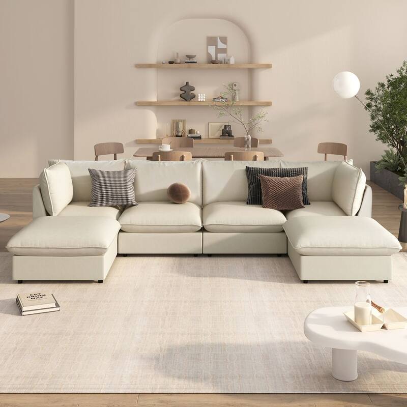 Modern Large U-Shape Sectional Sofa, 2 Large Chaise with Removable Ottomans