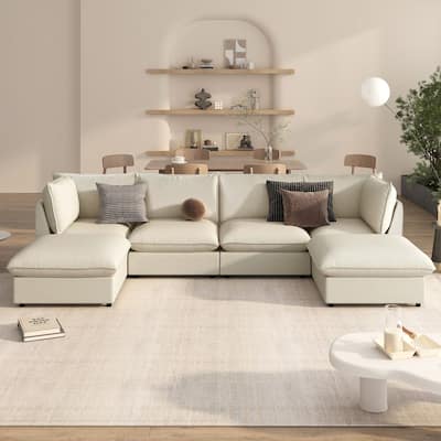 Modern Large U-Shape Sectional Sofa, 2 Large Chaise with Removable Ottomans
