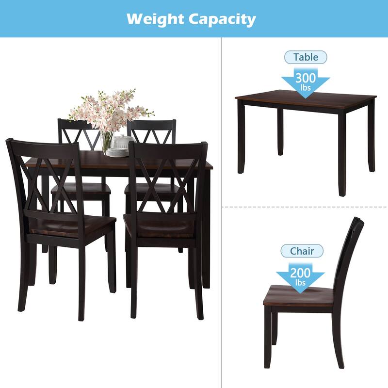 Dining Table Set Kitchen Rectangular Table and 4 Chairs, Wood Frame 5-Piece Dining Set for Kitchen Breakfast Nook Living Room
