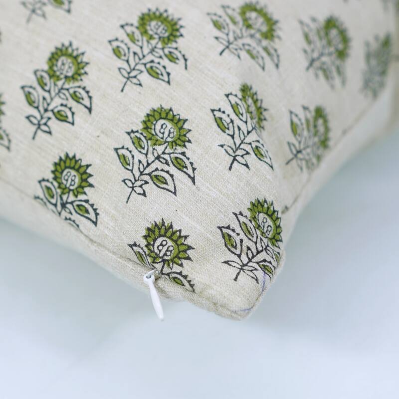 Fabdivine Rectangle 14x36 Inch Fall Home Floral Accent Green Pillow Cover for Throw Decorative Cushioncase, Bagru Buti
