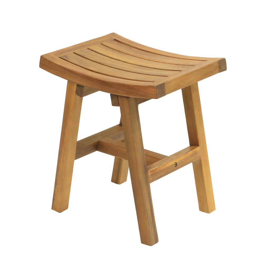Tamlyn 15.75" Classic Slatted Solid Acacia Wood Indoor/Outdoor Shower Stool, By JONATHAN Y - 15.75L x 11.81W x 17.72H