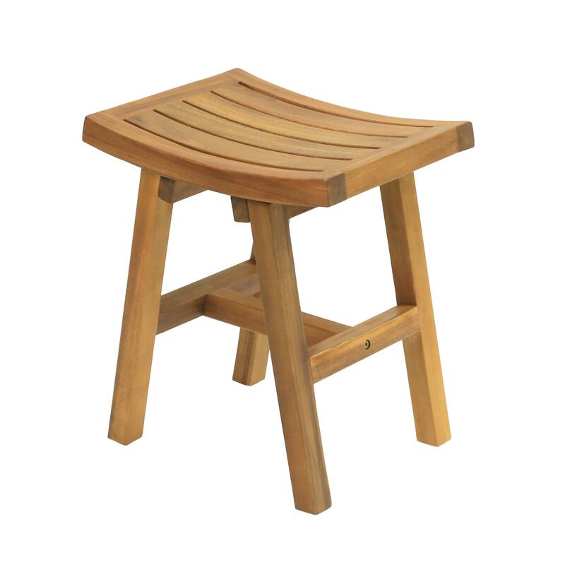 Tamlyn 15.75" Classic Slatted Solid Acacia Wood Indoor/Outdoor Shower Stool, By JONATHAN Y - 15.75L x 11.81W x 17.72H - Natural