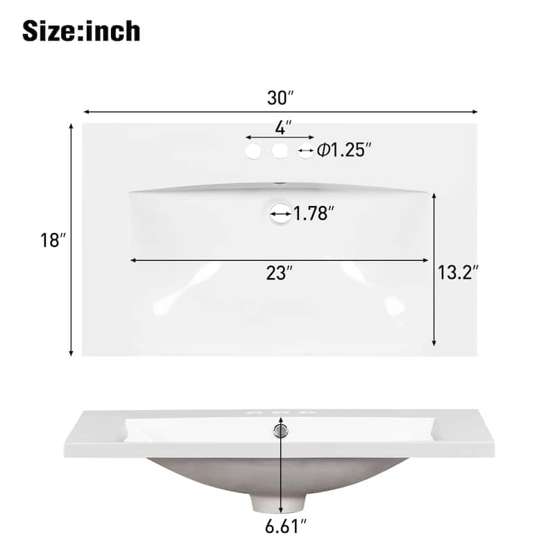 30'' Bathroom Vanity with Top Sink, Modern Bathroom Storage Cabinet with 2 Drawers and a Tip-out Drawer