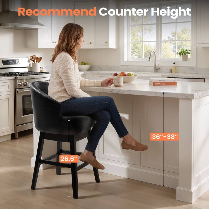26.4"H Swivel Faux Leather Upholstered Solid Wood Counter Stools