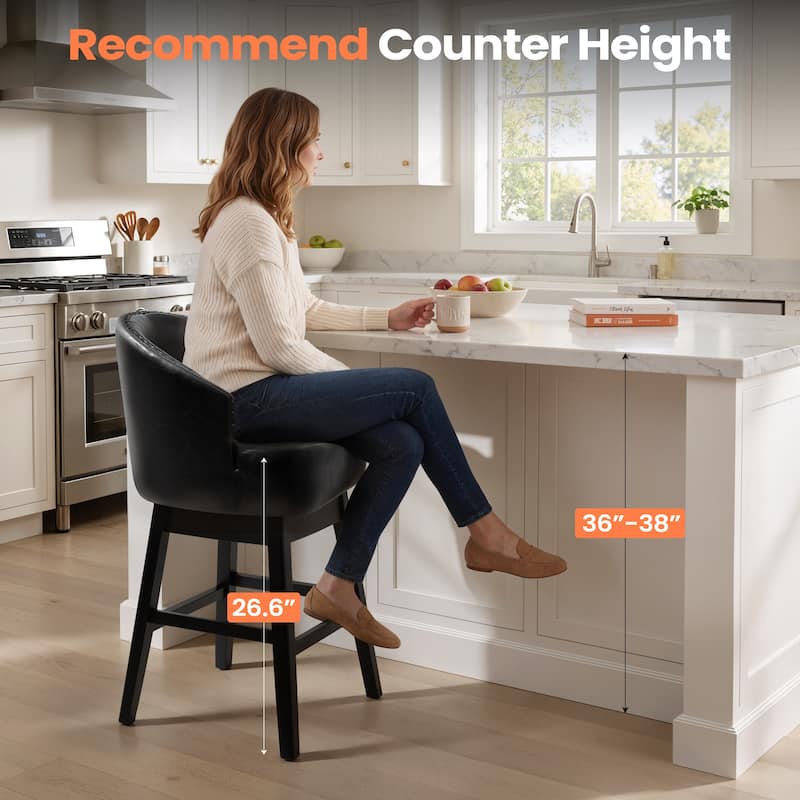26.4''/31.9"H Faux Leather Upholstered Solid Wood Swivel Bar Stools / Counter Stools
