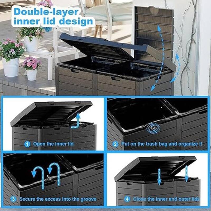 62 Gallon Outdoor Trash Can with Laminated Lid and Drip Tray Waterproof Outdoor Trash Can for Patios, Backyards