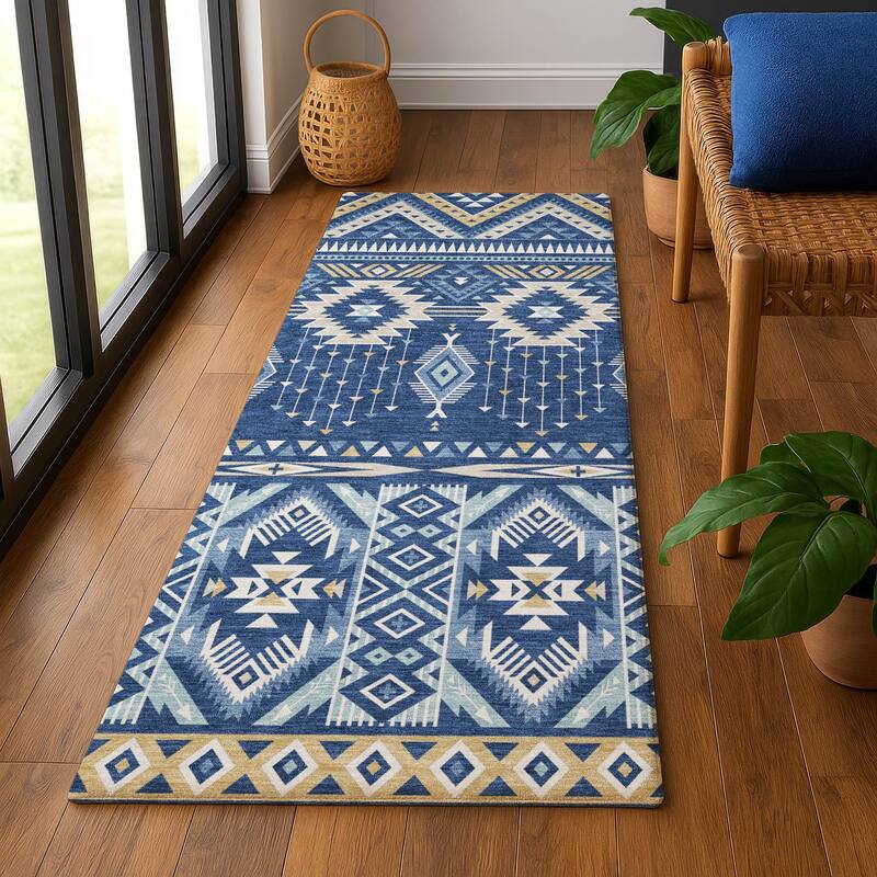 Premium Washable Super Soft Global Inspiration Mayfield Rug - Navy - 2'3" x 7'6"