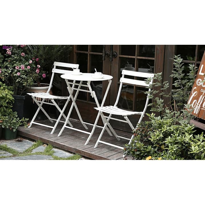 3 Piece Patio Bistro Set of Foldable Round Table and Chairs
