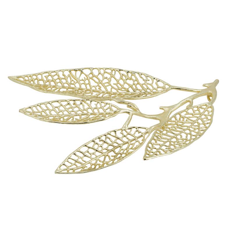 18 Inch Set of 2 Wall Art Decor Pieces, Leaf Design, Modern Gold Finish