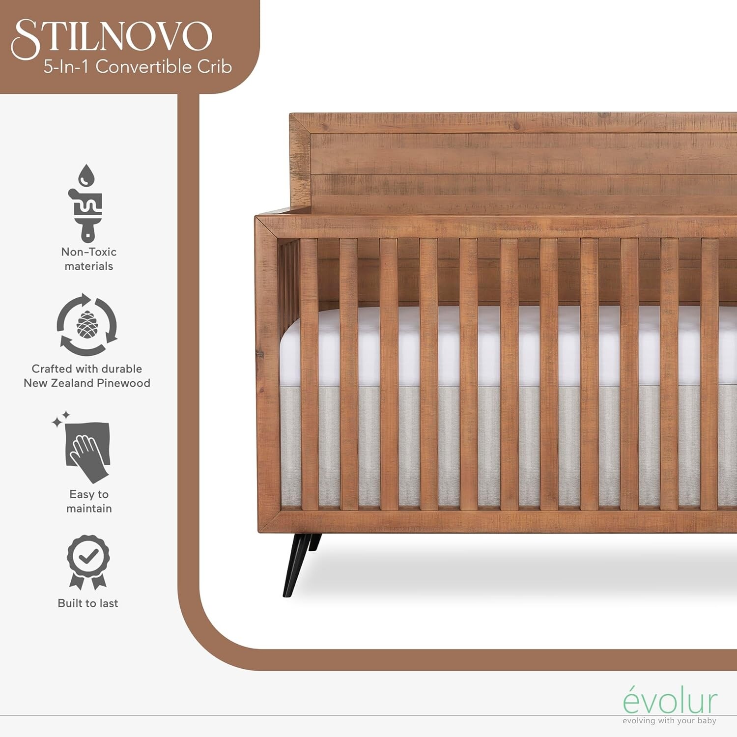 Evolur Stilnovo Mid Century 4-in-1 Convertible Crib buybuy BABY