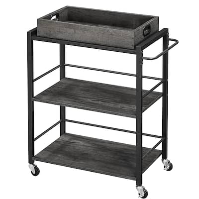 3-Tier Kitchen Serving Cart on Wheels with Storage, Leveling Feet
