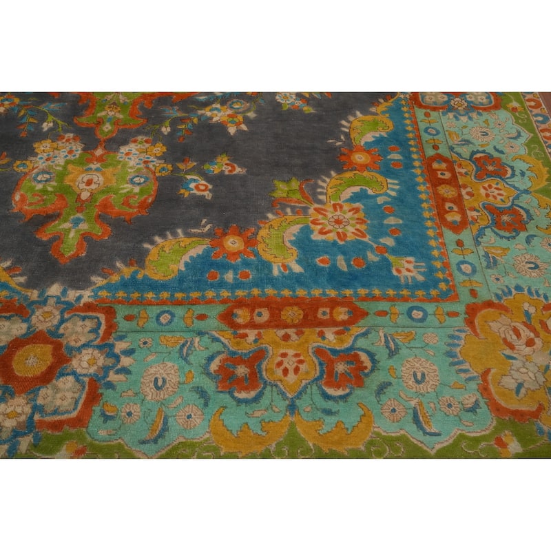 Hand Knotted Oriental 100% Wool Carpet Traditional Medallion Greys & Charcoal Tabriz Area Rug - 12' 0'' X 9' 3''
