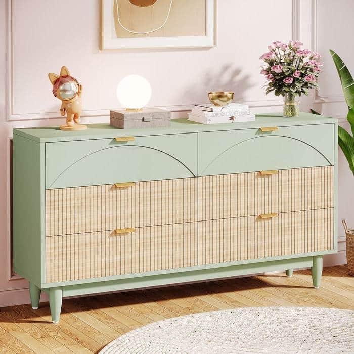 Modern Wooden 6 Drawer Dresser with Unique Arched Design Storage Chest for Bedroom and Hallway