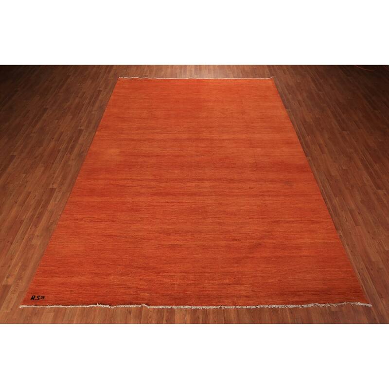 Orange Modern Gabbeh Area Rug Handmade Wool Carpet - 8'9" x 11'7"