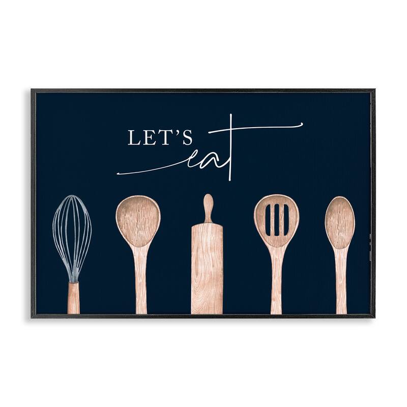Stupell Let's Eat Kitchen Utensils Framed Giclee Art Design By Lux + Me Designs - 24 x 16 - Black