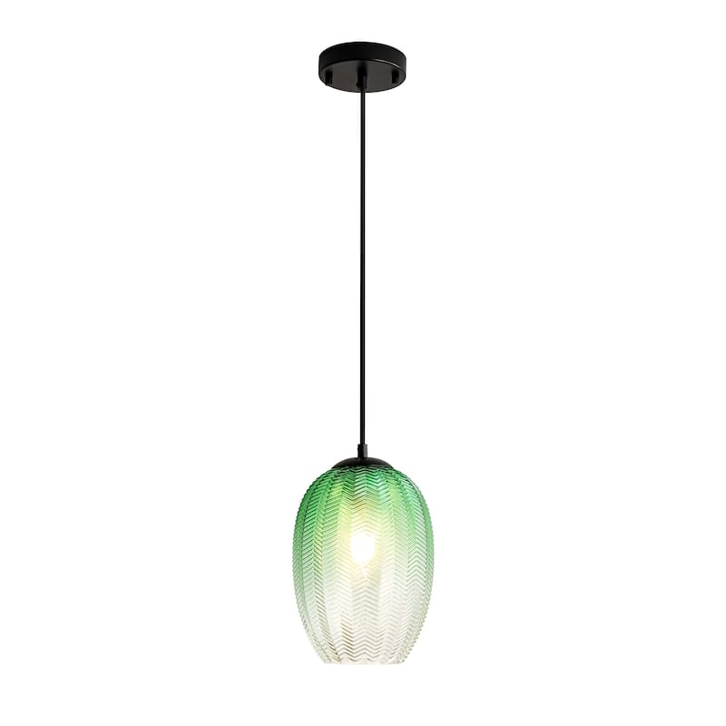1/3-Light Modern Black Cylinder Colored Textured Gradient Glass Pendant Light for Kitchen Island or Stairway