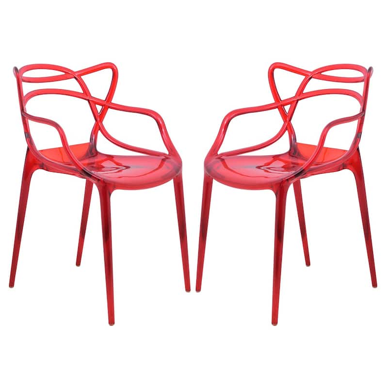 LeisureMod Milan Modern Wire Design Chair, Set of 2 - Red - 23 x 32.5 x 17.5