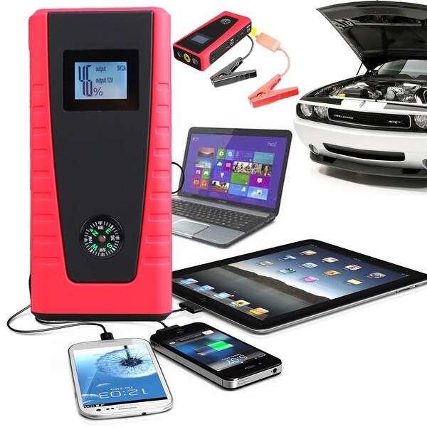 Indigi® Portable Heavy Duty 12000mAh Emergency Car Jump Starter Pack w/ Laptop & USB outlets - black | red