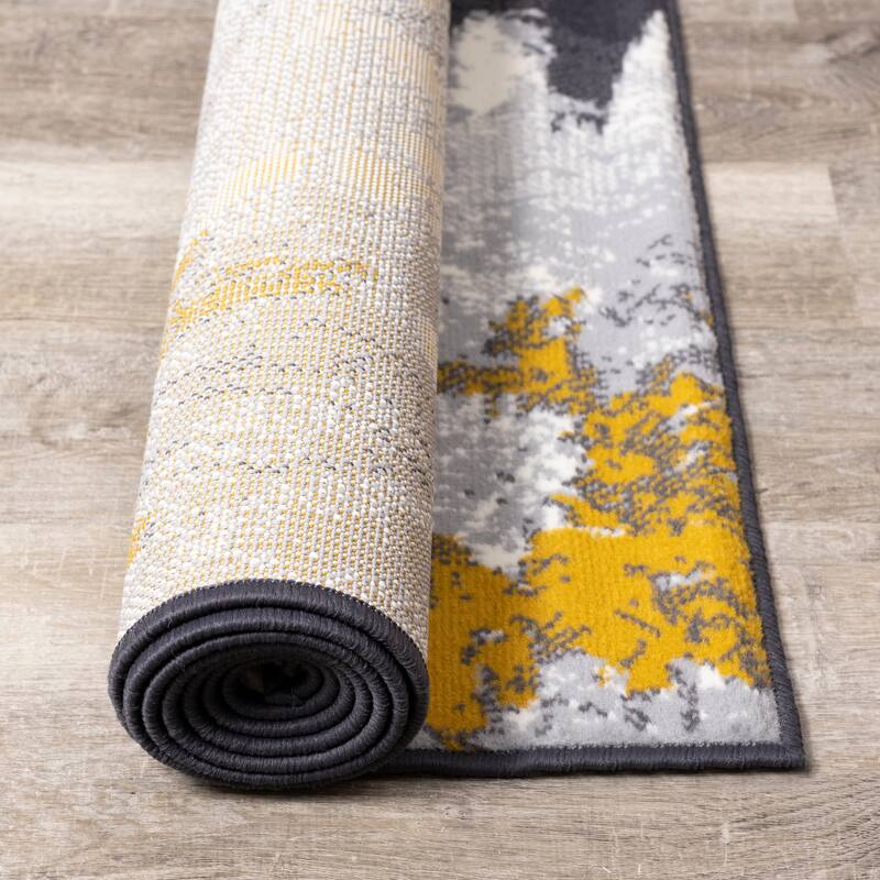 Florence Collection - Grey/Yellow Floral Rug - 4'7" x 6'7"