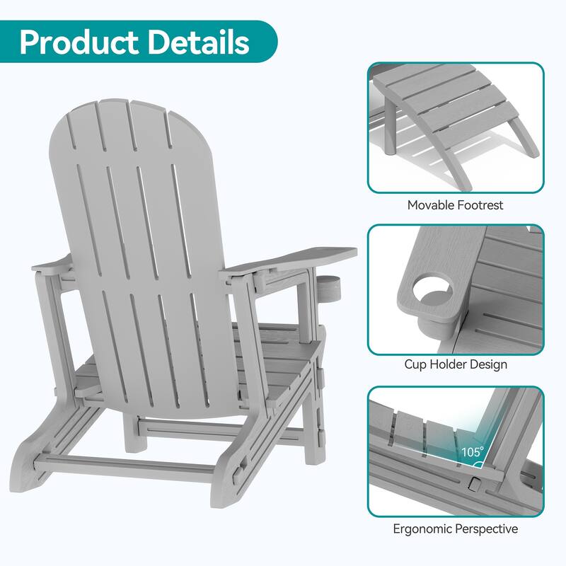 Outdoor All Weather Adirondack Chairs with Movable Footrests, Set of 5/3.