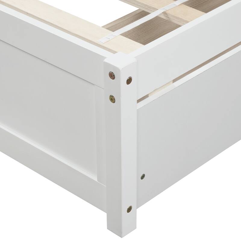 Platform Storage Bed Wood Bed Frame with Two Drawers and Headboard - White