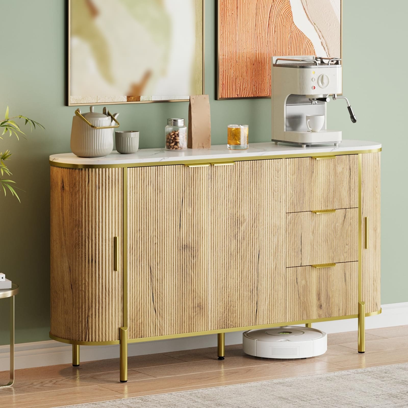 Fluted Sideboard Buffet Cabinet with Storage Console Table for Kitchen