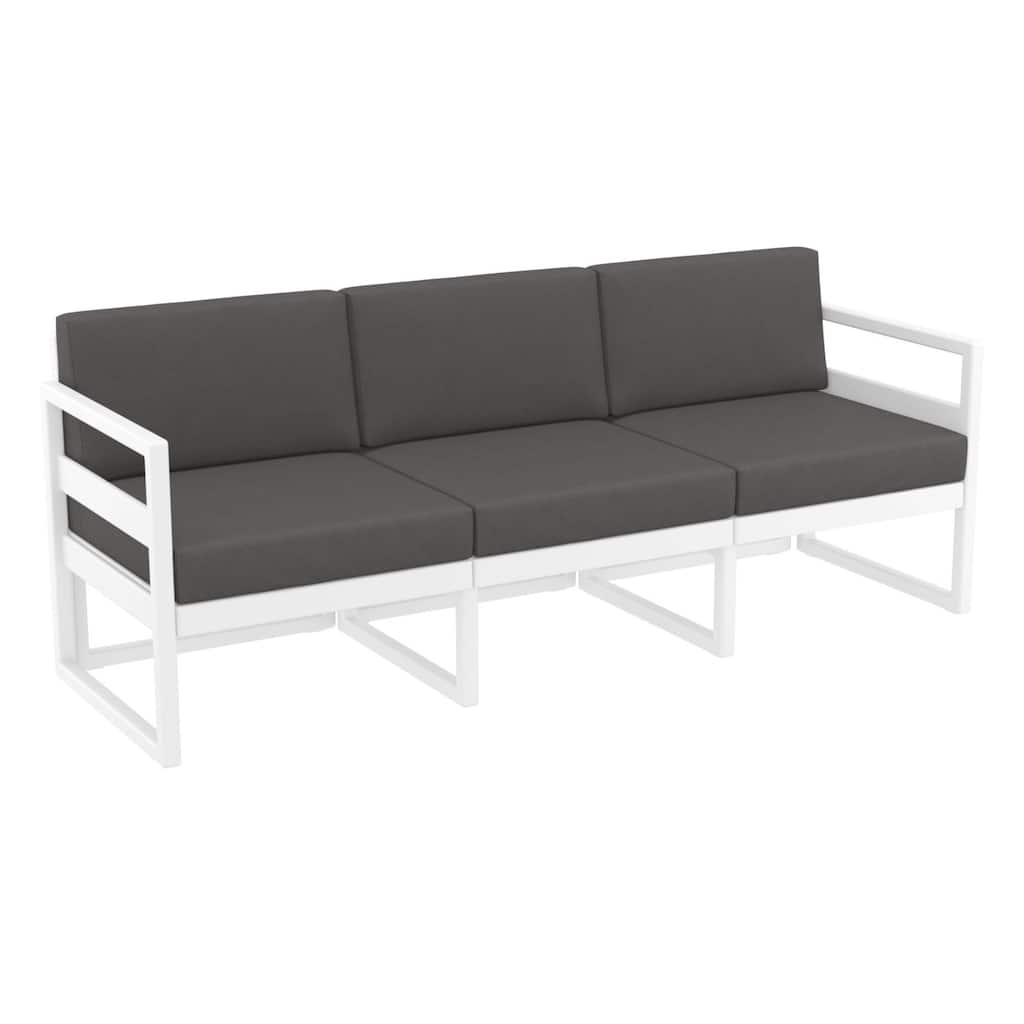 79" White Outdoor Patio Sofa with Sunbrella Charcoal Gray Cushion