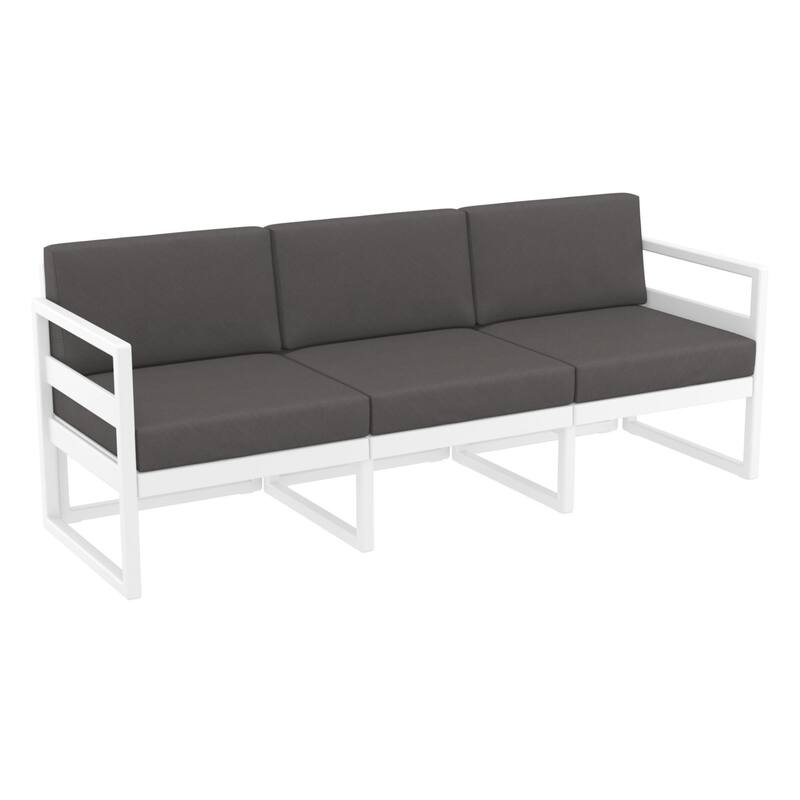 79" White Outdoor Patio Sofa with Sunbrella Charcoal Gray Cushion
